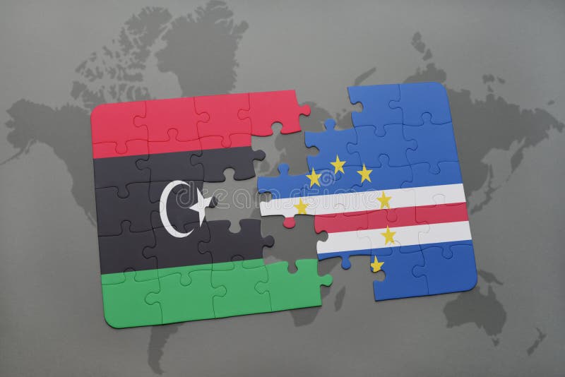 困惑与利比亚和佛得角的国旗世界地图的